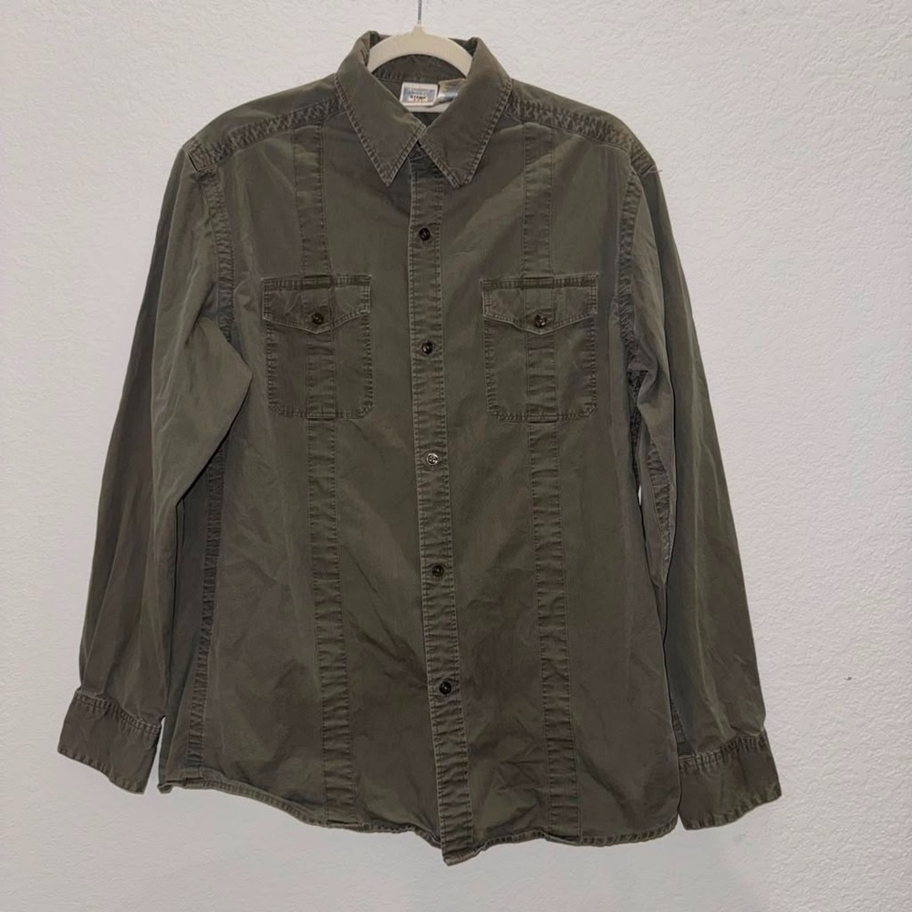 Stamp 10 Men's Size M Military Style Button Up Shirt Olive Front Pockets Utility